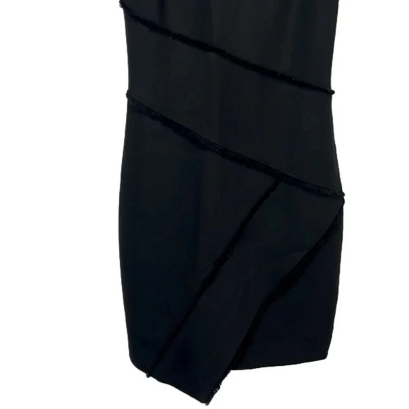 Cinq a sept black dress asymmetrical hem fringe feature sleeveless lined classic - Picture 3 of 13